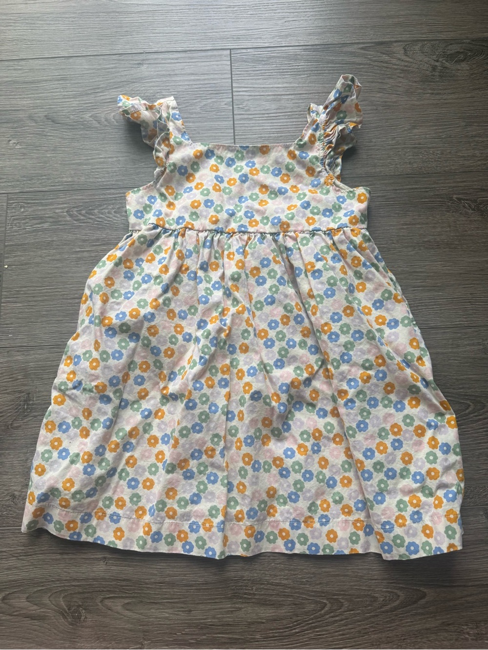 Hanna Andersson Girls Size 4 Floral Ruffle Sleeve Dress Retro Daisy Print